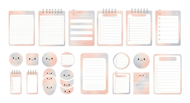 Pastel Gradient Planner Template Kit Blank Lined Pages, Checklists, Notepads, and Decorative Stickers for Digital Journaling and Organization