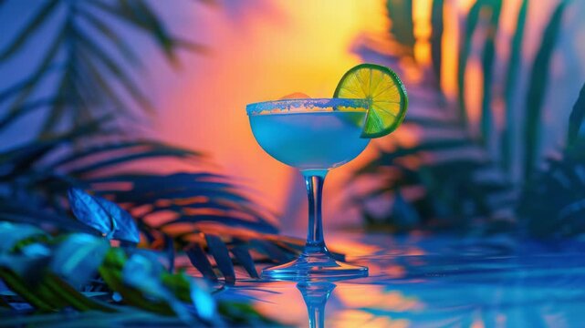 A refreshing drink in a tiki bar setting