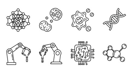 Fototapeta premium Flat vector icons set biology robotics and molecular structures