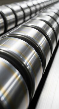 Close-up of Shiny Metal Cylinders in a Row.