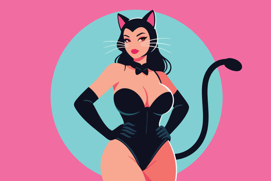 Vector of a Beautiful Sexy Woman in a Cat Costume Illustration Creative Design Template 