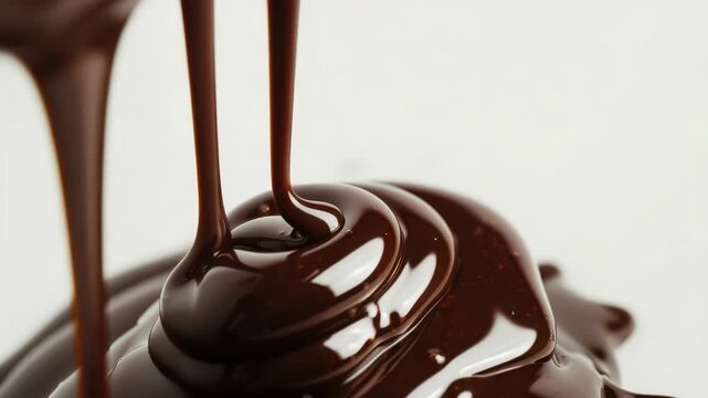 Chocolate syrup artfully drizzled atop a pastry or dessert, creating an elegant and appetizing design.