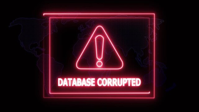Database corrupted alert Icon with binary code background. Attention grabbing icon highlights the importance of digital safety in today's interconnected world.4K black background ANIMATION