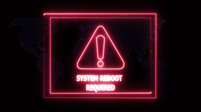System reboot required alert Icon with binary code background. Attention grabbing icon highlights the importance of digital safety in today's interconnected world.4K black background ANIMATION VIDEO