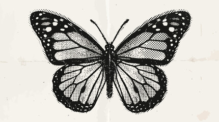 Butterfly illustration rendered with halftone stipple and dotted texture © MD