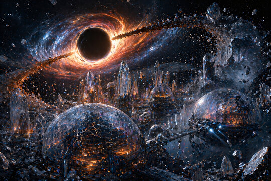 Crystal city on shattered rings near supermassive black hole with accretion disk