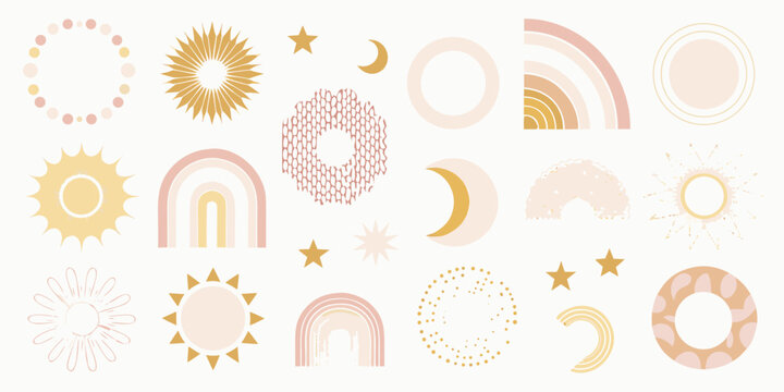 abstract celestial pattern with suns moons and stars