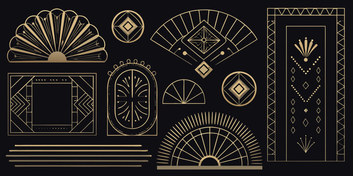 geometric frames and fan motifs art deco vector illustration