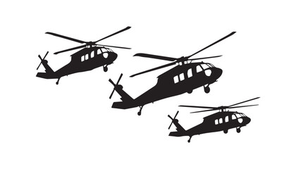 black and white silhouette set of helicopter very high quality vector illustration. © dinesh