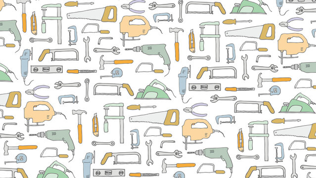 Carpentry hand tools colorful pattern background
