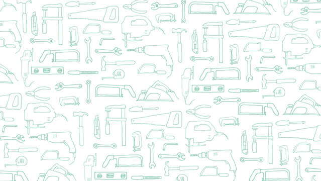Carpentry hand tools sketch pattern background