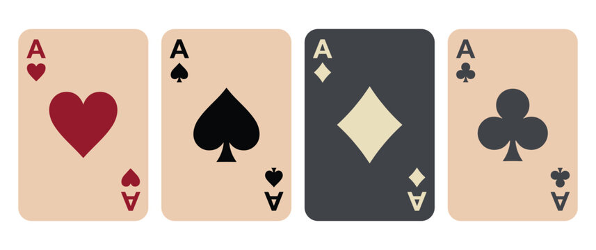 Four aces playing cards set with vintage paper texture backgrounds.