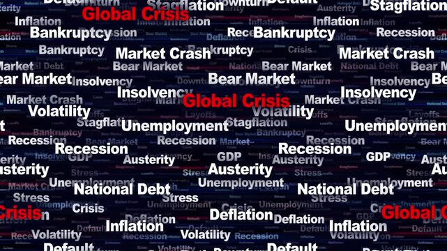 GLOBAL CRISIS Seamless Endless Keywords Animation, Background, Loop
