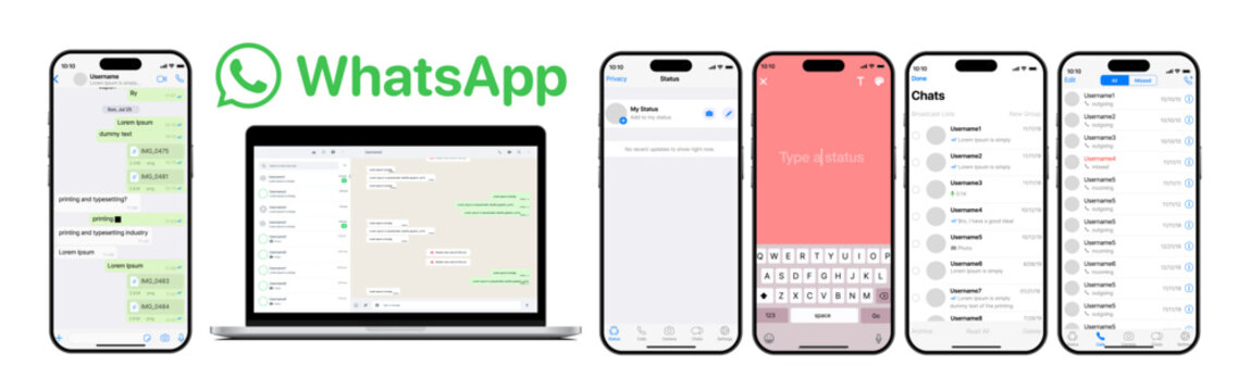 WhatsApp app template in smartphone and laptop.