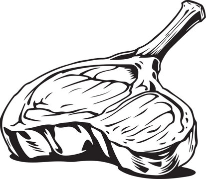 Tomahawk Steak Hand-drawn Sketch Drawing Vector Illustration, Line Linear Symbol Black and White Engraving, Isolated