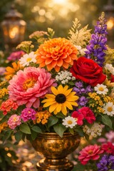 Obraz premium A colorful bouquet of orange flowers with blooming petals arranged beautifully in a natural style