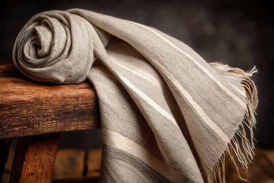 Heavy Slub Silk Fabric Draped Over Rustic Wooden Surface