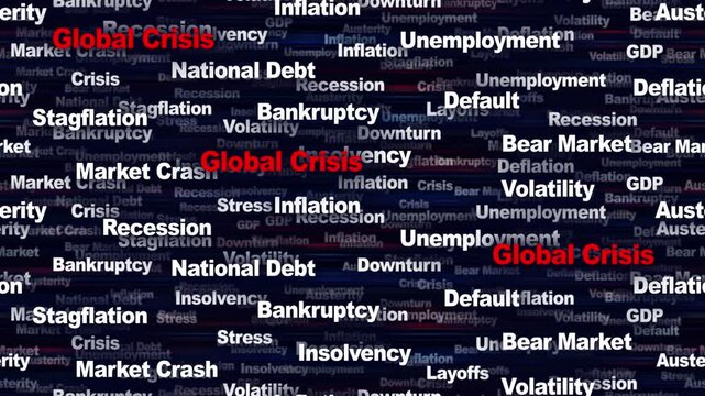 GLOBAL CRISIS Seamless Endless Keywords Animation, Background, Loop
