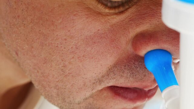 Man receiving nasal treatment for health issue