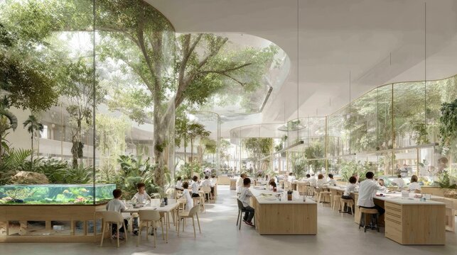 Futuristic Science Lab with Diverse Students in a Biophilic Environment