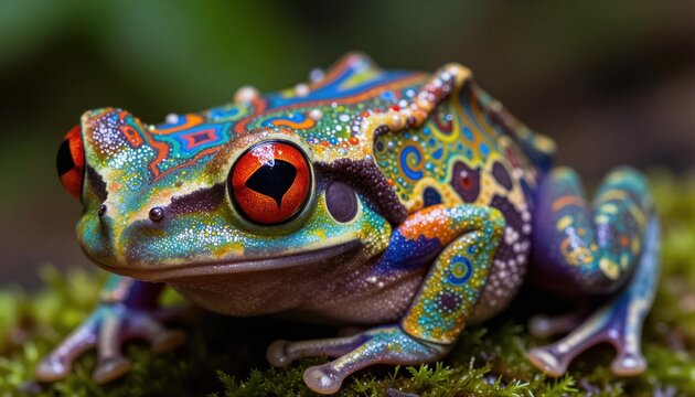 A vibrant Poison Dart Frog perched on moss.