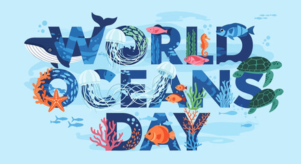 Fototapeta premium World Oceans Day awareness campaign illustration.