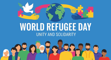 Naklejka premium World Refugee Day unity solidarity concept.