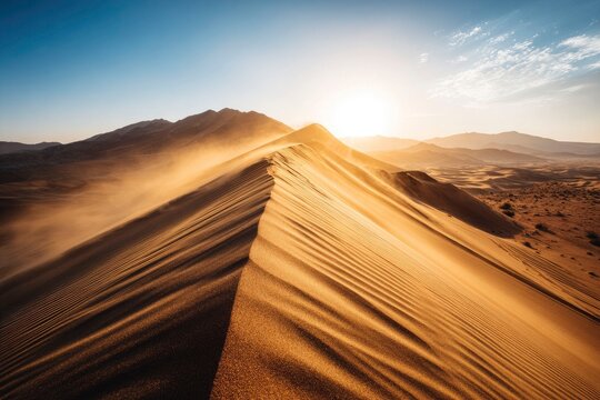 Golden Flecks of Dust Swept Across Serene Desert Sand Dunes