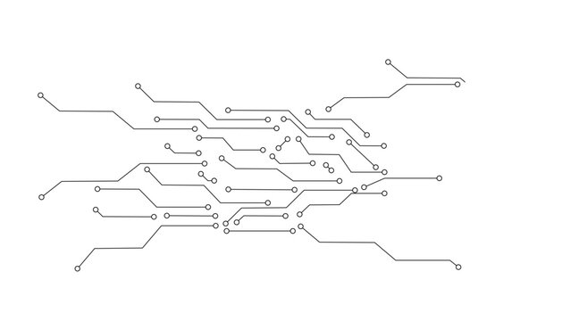 Digital circuit lines and glowing dots creating an abstract technology background on transparent art design