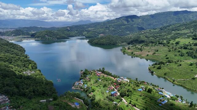 4K Drone Perspective of Rural Life and Agriculture Near Begnas Lake Nepal