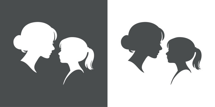 Logotipo con dibujo minimalista con siluetas de las cabezas de una madre mirando a su hija, para tarjetas y felicitaciones del D&iacute;a de la Madre