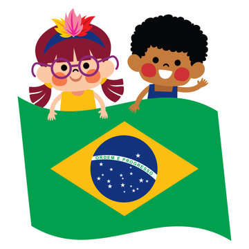 Kids Posing With Brazil Flag