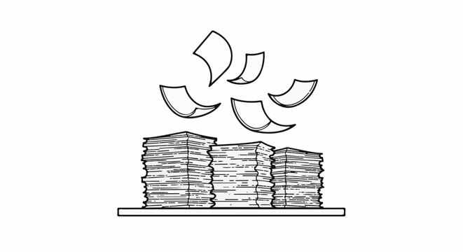 Illustration of scattered papers flying over stacks of documents
