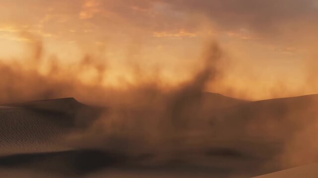 Dust storm sweeping across desert landscape at sunset. A dramatic display of nature's power and beauty in arid environments