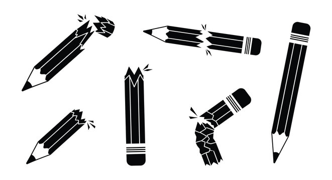Breaking pencils vector illustration set black and white