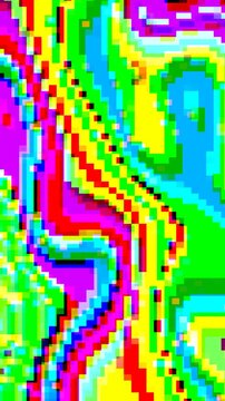 Psychedelic 8-bit pixel sorting with digital distortion and RGB split flickering across the frame. Animated retro glitch loop for festival flyer, Cyber Monday sale and motion graphics.