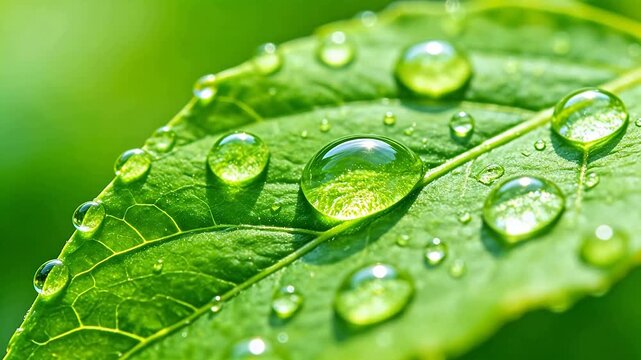 Water droplets on green leaf