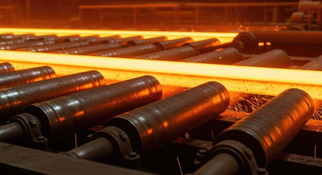 Hot Steel Rolling Process in Industrial Plant.