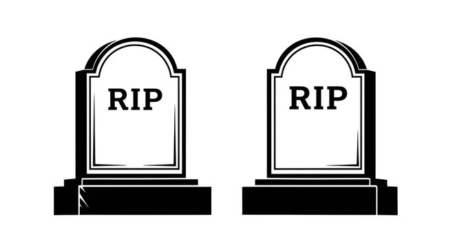 Black and white of two gravestones with rip inscriptions tombstone cemetery