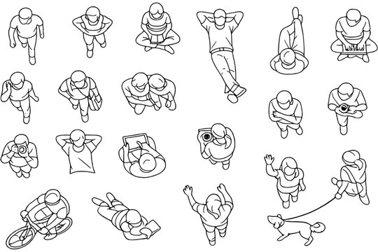 Architectural People Plan Vector Pack Top View Minimal Illustration