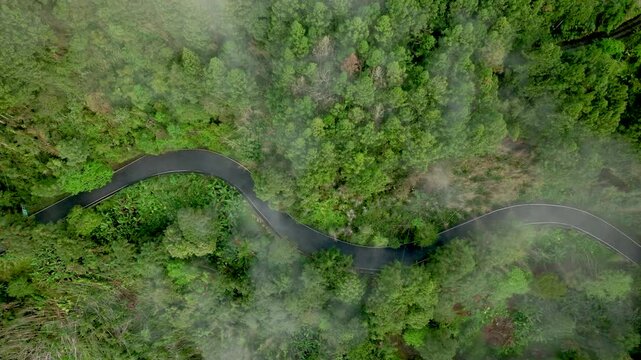 Aerial view the  Mountain road with ​​clouds