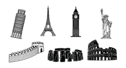 Landmark silhouettes collection vector illustration of world famous monuments © nurjahan