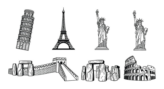 Landmark silhouettes collection vector illustration of world famous monuments