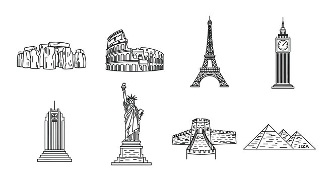 Landmark silhouettes collection vector illustration of world famous monuments