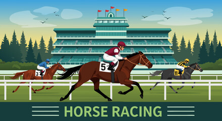 Horse Racing Jockeys and Horses Compete on the Track in a Thrilling Race © Beny Qurdy