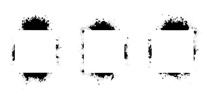 three black ink splatter borders on white background