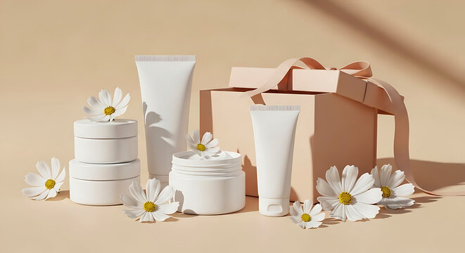 Luxury skincare gift set with floral cosmetic packaging