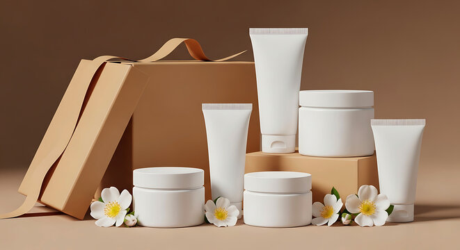 Luxury skincare gift set with floral cosmetic packaging