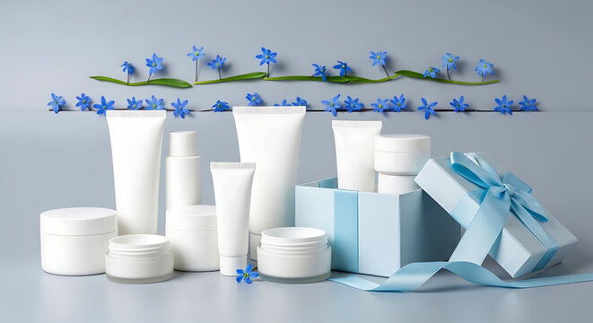 Luxury skincare gift set with floral cosmetic packaging