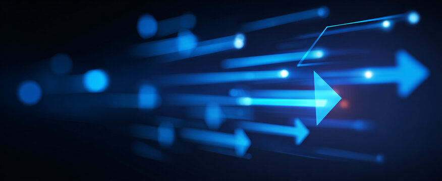 Translucent blue arrow in a sleek design evokes ease in process flow and user experience.